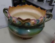 GERMAN 'BONN' EARLY TWENTIETH CENTURY ART NOUVEAU STYLE MOULDED POTTERY JARDINIERE WITH BIFURCATED