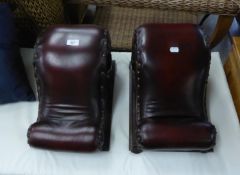 PAIR OF VICTORIAN CORBEL PATTERN CARVED OAK FOOTRESTS, carved with stylised flower heads, covered in