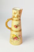 EARLY TWENTIETH CENTURY ROYAL WORCESTER BLUSH MOULDED CHINA VASE, of ozier moulded bag form with