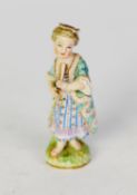 18th CENTURY BERLIN PORCELAIN SMALL FEMALE FIGURE holding a closed fan, barefoot on a grassy