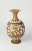 DOULTON LAMBETH SILICON WARE POTTERY VASE, of footed baluster form with waisted neck, applied in