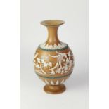 DOULTON LAMBETH SILICON WARE POTTERY VASE, of footed baluster form with waisted neck, applied in