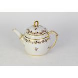 LATE 18th CENTURY DERBY PORCELAIN GLOBULAR TEAPOT AND LOW DOMED LID, with gilt ring finial,