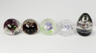 COLLECTION OF FIVE MODERN GLASS PAPERWEIGHTS, including THREE CAITHNESS EXAMPLES, ?CASCADE?, ?SEA