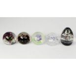 COLLECTION OF FIVE MODERN GLASS PAPERWEIGHTS, including THREE CAITHNESS EXAMPLES, ?CASCADE?, ?SEA