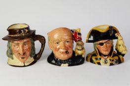 THREE ROYAL DOULTON POTTERY LARGE CHARACTER JUGS, comprising: WINSTON CHURCHILL, D6907, VICE-ADMIRAL