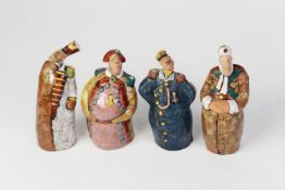 UNATTRIBUTED, SET OF FOUR MODERN STUDIO POTTERY EASTERN EUROPEAN FIGURES, each hollow moulded and