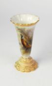 EARLY TWENTIETH CENTURY ROYAL WORCESTER HAND PAINTED CHINA VASE SIGNED JAS STINTON, of conical