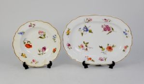 19th CENTURY DERBY, KING ST, DERBY, CHINA SOUP PLATE, painted in polychrome with scattered