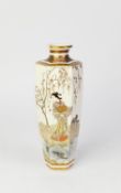 GOOD JAPANESE MEIJI PERIOD SATSUMA VASE of slender hexagonal shouldered oviform with waisted neck,