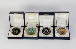 FOUR BOXED CAITHNESS SCOTLAND STUDIO GLASS PAPERWEIGHTS, each in hinge top fitted box with