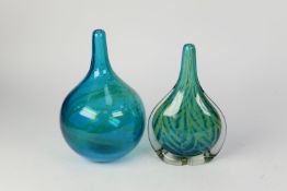 MDINA BLUE, YELLOW AND CLEAR CASED GLASS VASE, of flattened mallet form, etched Mark, together