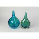 MDINA BLUE, YELLOW AND CLEAR CASED GLASS VASE, of flattened mallet form, etched Mark, together