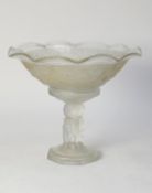 PROBABLY FRENCH, EARLY TWENTIETH CENTURY MOULDED AND FROSTED CLEAR GLASS TWO PIECE PEDESTAL DISH,
