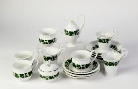 SIXTEEN PIECES OF MEISSEN GREEN VINE LEAF PATTERN PORCELAIN TEA AND COFFEE WARES, comprising: SET OF