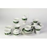 SIXTEEN PIECES OF MEISSEN GREEN VINE LEAF PATTERN PORCELAIN TEA AND COFFEE WARES, comprising: SET OF