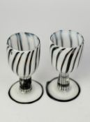 PAIR OF DYLAN CLARKE GOBLETS, white, clear and black trailed, 6? (15.2cm) high, (2)