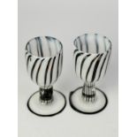 PAIR OF DYLAN CLARKE GOBLETS, white, clear and black trailed, 6? (15.2cm) high, (2)