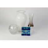 MODERN WHITE SPECKLED AND CLEAR CASED GLASS VASE, of oviform with flat rim, 11 ¼? (28.6cm) high,