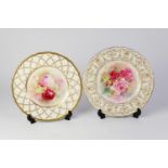 TWO ROYAL DOULTON CHINA CABINET PLATES, each with gilt borders and centres hand painted with