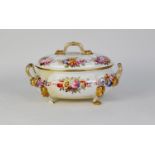 EARLY 19th CENTURY DERBY CHINA LARGE BULBOUS OVAL TWO HANDLED TUREEN AND DOMED COVER with handle,