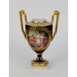 MEISSEN LATE 19th CENTURY PORCELAIN TWO HANDLED URN SHAPED VASE, on short stewm, circular socle