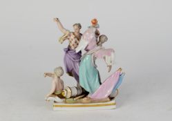 MEISSEN EARLY 19th CENTURY PORCELAIN GROUP EMBLEMATIC OF WAR, with a classical female figure holding