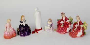 SIX ROYAL DOULTON CHINA FIGURES, comprising: LYDIA, HN1908 (x2), ROSE, HN1368, MARY HAD A LITTLE