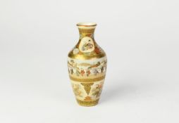 SMALL JAPANESE MEIJI PERIOD OVIFORM SATSUMA VASE, well-painted and richly gilded with two encircling