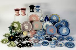 COLLECTION OF APPROX 50 PIECES OF POST WAR WEDGWOOD JASPERWARE,  with a number of unusual colour-