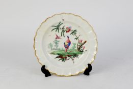 RARE FIRST PERIOD WORCESTER PORCELAIN PLATE, with wavy broad border, the centre painted in