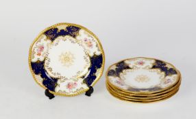 SET OF SIX EARLY 20th CENTURY COALPORT CHINE SIDE PLATES, the broad royal blue and gilt having three