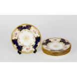 SET OF SIX EARLY 20th CENTURY COALPORT CHINE SIDE PLATES, the broad royal blue and gilt having three