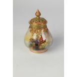 EARLY TWENTIETH CENTURY ROYAL WORCESTER HAND PAINTED CHINA POT POURRI VASE AND COVER SIGNED F.J.