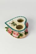 WEMYSSWARE ?CABBAGE ROSE? POTTERY INKSTAND, heart shaped and with apertures for a pair of ink