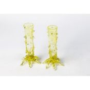 PROBABLY JOHN WALSH, PAIR OF VICTORIAN VASELINE GLASS THOR VASES, each of typical form with six