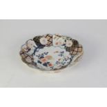 RARE 18th CENTURY CHELSEA CHINA DISH WITH SCOLLOPED SIDES, painted in Imari style and palette with
