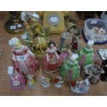 EIGHT SMALL CABINET ORNAMENTS, INCLUDING A PAIR OF FIGURES, LADY AND GALLANT