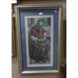 ITSHAK (ISAAC) HOLTZ (1925-2018) ARTIST SIGNED LIMITED EDITION COLOUR PRINT Seated Jewish Tailor, (