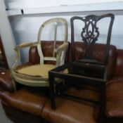 LATE NINETEENTH/EARLY TWENTIETH CENTURY AND         PAINTED WOOD ARMCHAIR, FORMERLY WITH UPHOLSTERED