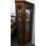 A MAHOGANY CORNER DISPLAY CABINET, WITH FULL-HEIGHT BEVELLED PLATE GLASS PANEL DOOR AND SIDE PANELS,