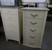 TWO WHITE MELAMINE CHESTS OF DRAWERS WITH KNOB HANDLES AND ANOTHER WITH METAL LOOP HANDLES (3)