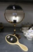 A LADY?S EDWARDIAN IVORY BACK DRESSING TABLE HAND MIRROR AND A MODERN CIRCULAR PEDESTAL MAKE-UP