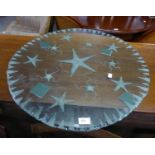 STAR ETCHED PLATE GLASS CIRCULAR TOP, (from an occasional table)