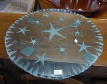 STAR ETCHED PLATE GLASS CIRCULAR TOP, (from an occasional table)