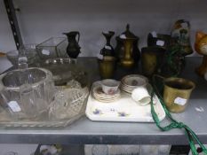 QUANTITY OF CERAMIC MINIATURE CABINET ORNAMENTS, SOME GLASSWARES AND METAL WARES ETC.....