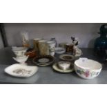 SMALL SELECTION OF DECORATIVE CHINA TO INCLUDE; AYNSLEY CHINA CYLINDRICAL VASE AND SUGAR BOWL,