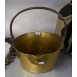 A BRASS VINTAGE JAM PAN WITH STEEL SWING HANDLE, 12? DIAMETER