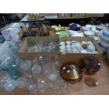 A SELECTION OF PLAIN GLASS WINES, TUMBLERS, MISC DOMESTIC CHINA AND GLASSWARES TO INCLUDE; GLASS