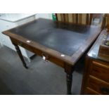 AN EDWARDIAN MAHOGANY WRITING TABLE, WITH LEATHER CLOTH INSET, WITH TWO DRAWERS